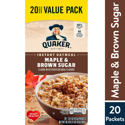 Instant Oatmeal, Maple & Brown Sugar, 1.51 oz, 20 Packets